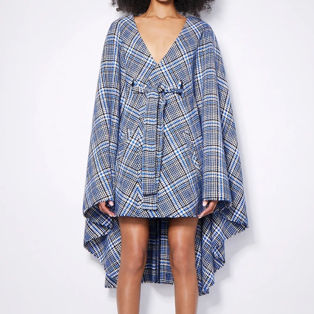 RtA cape style poncho. Blue plaid. Wool blend. Size M/L
